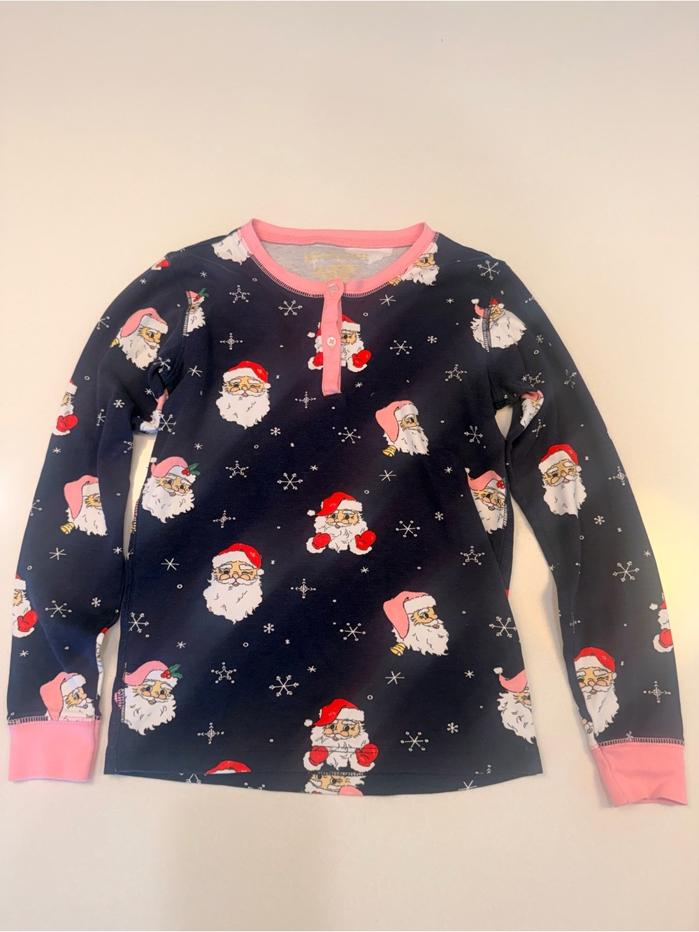 The Beaufort Bonnet Company Navy Santa Print Pajama Set with Pink Trim EUC! - Picture 2 of 6